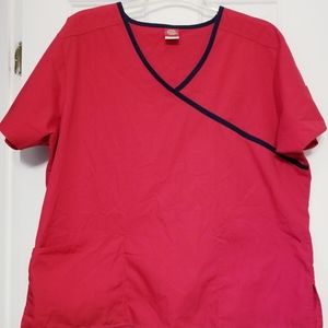 Dickies Scrubs Mock Wrap Top - XL - Red